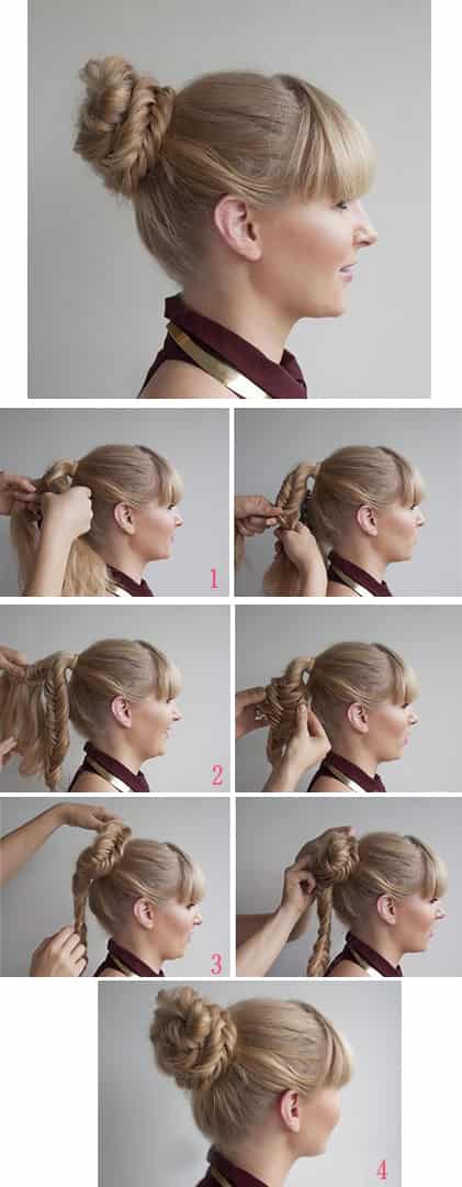 鱼骨辫<em>盘成</em>丸子头 简单扎发胖脸女生必备 - 七