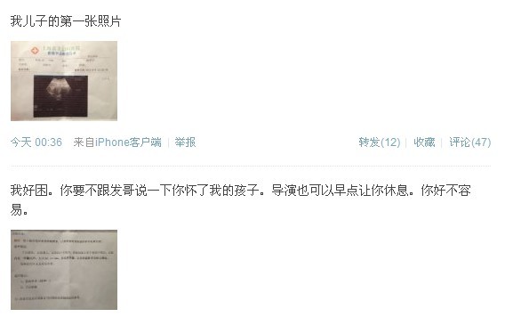 立老公林博文新浪微波晒袁立怀孕1个月B超照