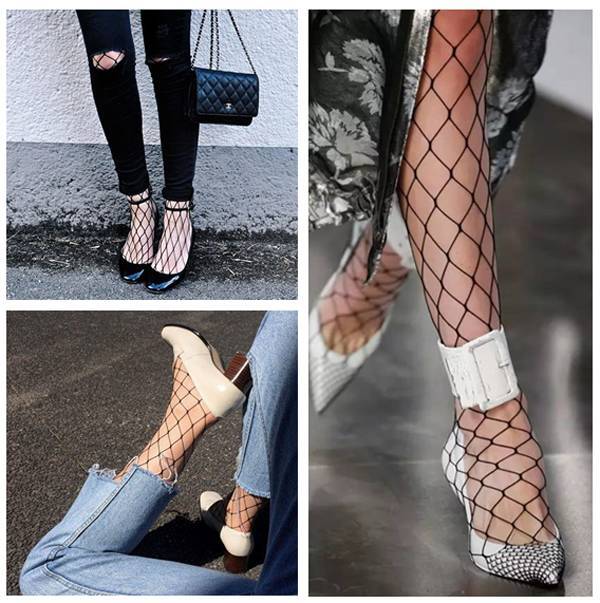 渔网袜明星街拍让渔网元素燃出新高度