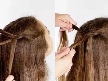 1,在头顶前段处抓取少量头发,将其分成三股编辫.